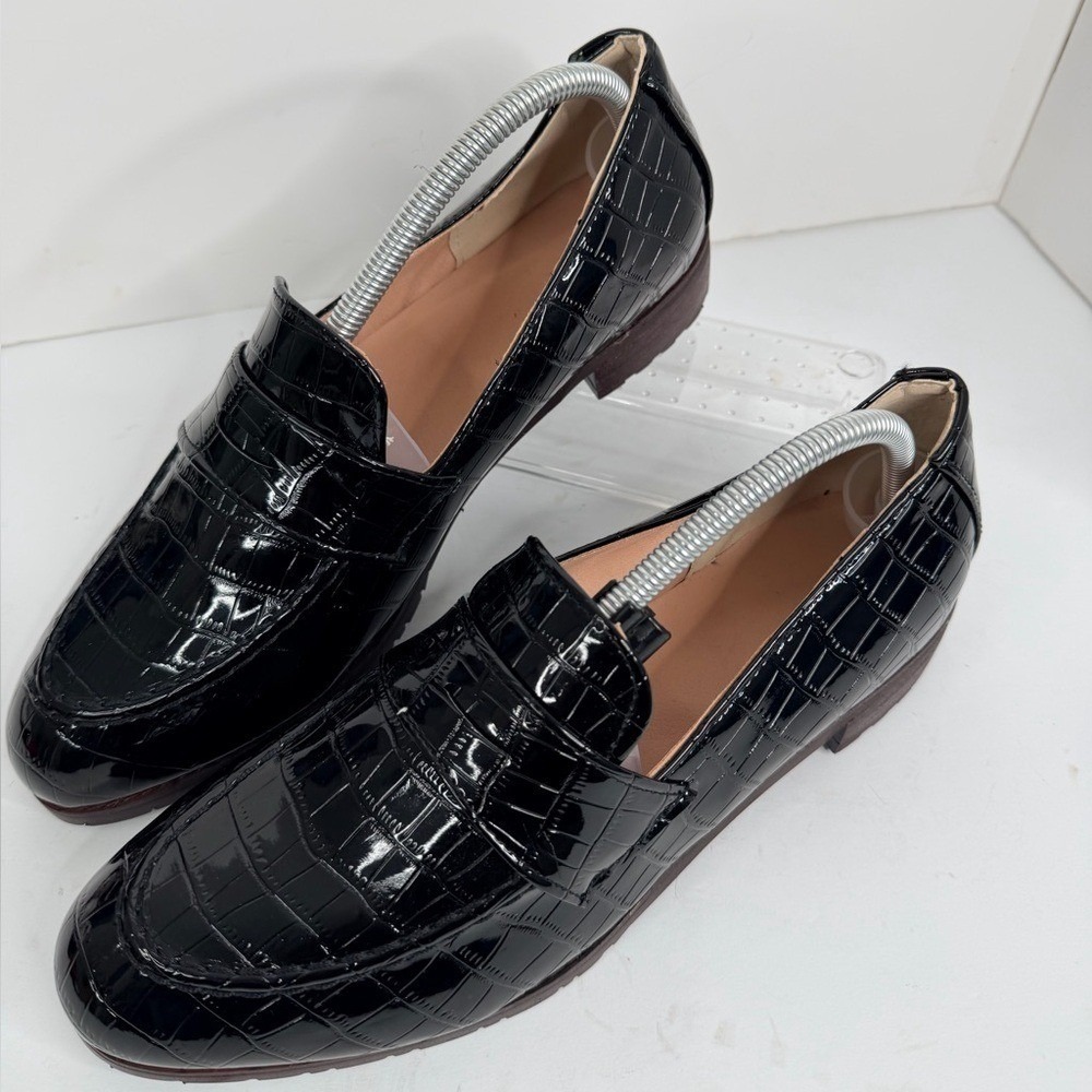 Women Black Croc Embossed Loafers Slip-On Dress Shoes Size 43 (12) Classic Look
